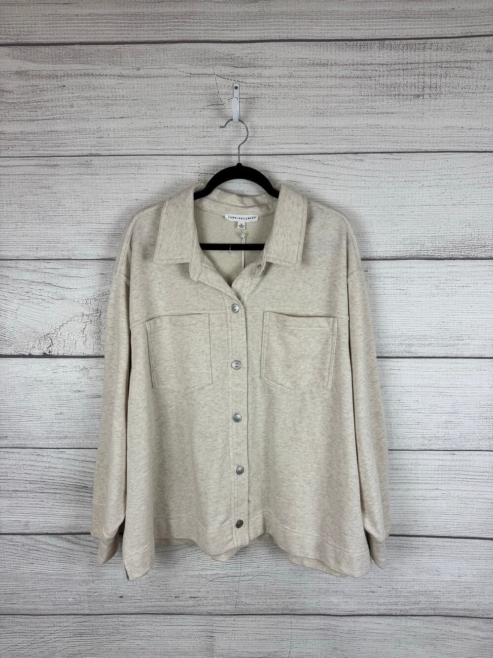 Jane & Delancey Plus Size Heather Cream Button Front Soft Shacket Size 3X